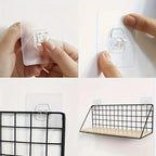 Wall Shelf | Metal Grid Back & Wood-Tone Base | No-Drill Mounting