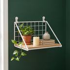 Wall Shelf | Metal Grid Back & Wood-Tone Base | No-Drill Mounting