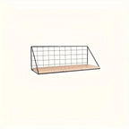 Wall Shelf | Metal Grid Back & Wood-Tone Base | No-Drill Mounting