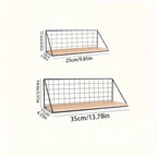 Wall Shelf | Metal Grid Back & Wood-Tone Base | No-Drill Mounting