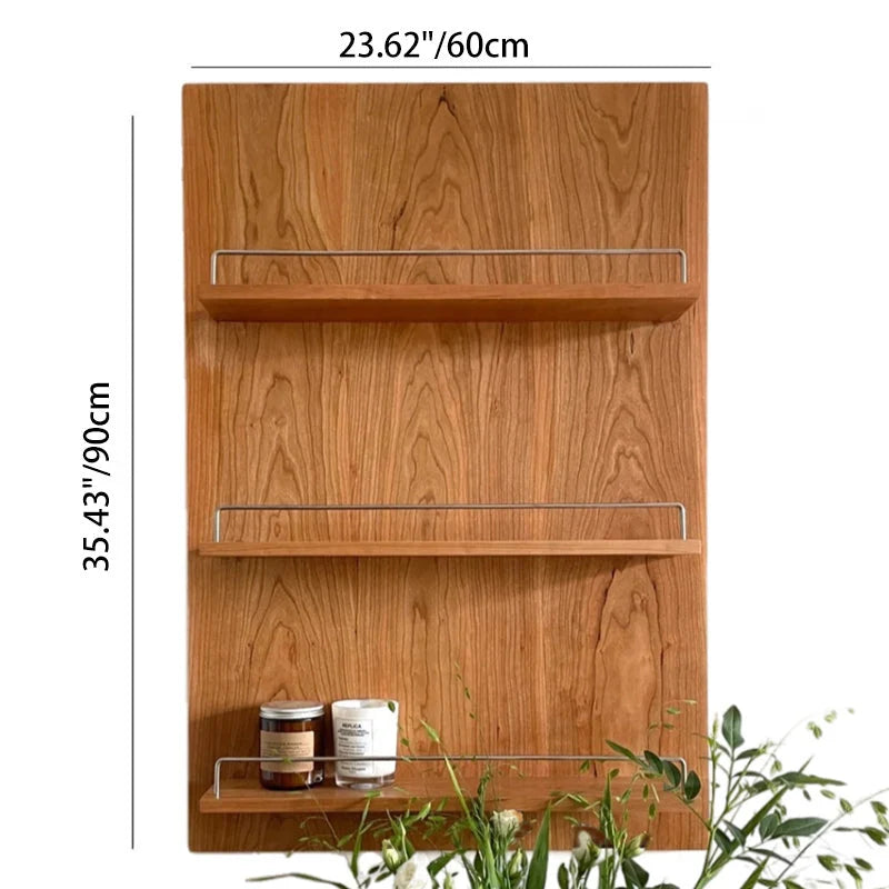 Wall Storage Shelf | Cherry Wood & Metal Frame | Three-Tier