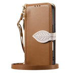 Wallet-Style Phone Case with Leaf Clasp and Zipper Pocket