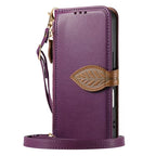 Wallet-Style Phone Case with Leaf Clasp and Zipper Pocket