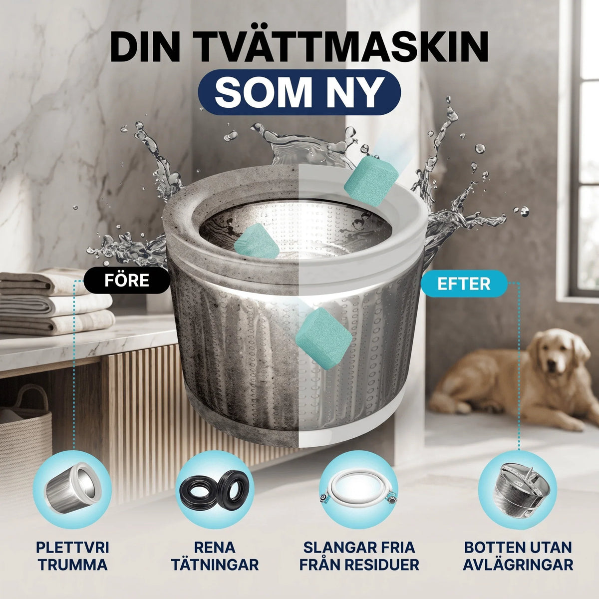 Washing Machine Cleaner Tablets | Deep-Cleaning & Pet Odor Removal