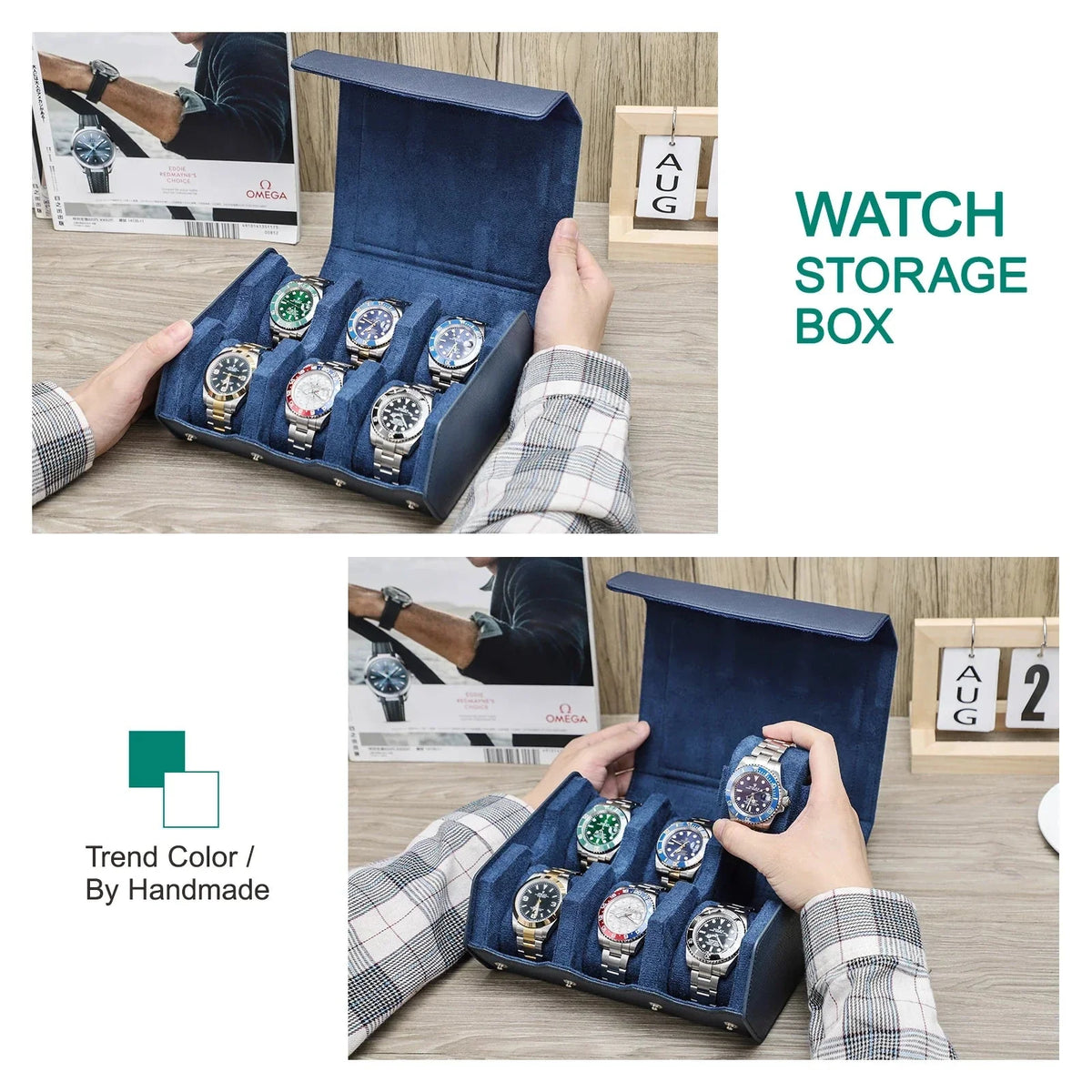 Watch Case | Genuine Leather & Cushioned Slots | 6 or 8 Slots