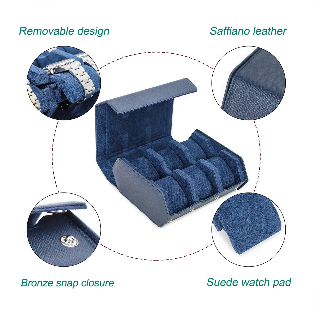 Watch Case | Genuine Leather & Cushioned Slots | 6 or 8 Slots