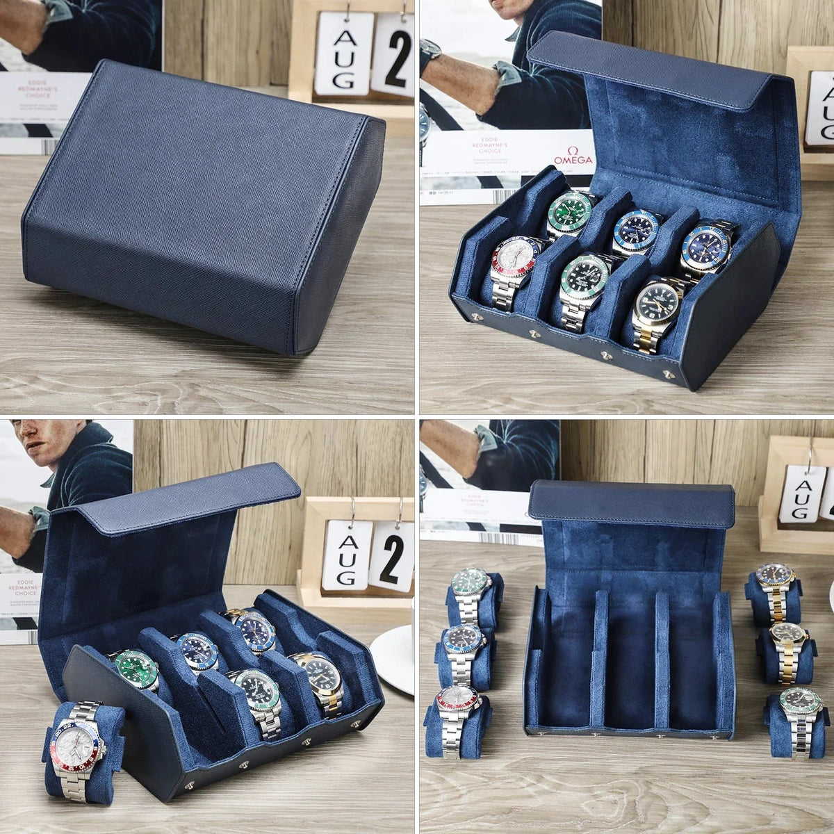Watch Case | Genuine Leather & Cushioned Slots | 6 or 8 Slots