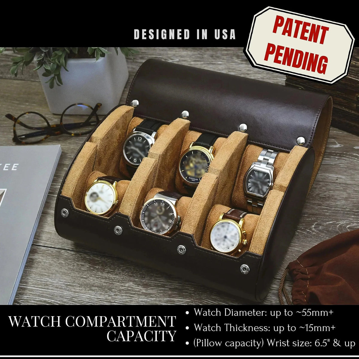 Watch Organizer Roll | PU Leather Foldable Travel Design | Multiple Slots