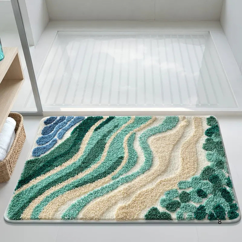 Bath Mat | Absorbent Microfiber & Wave Pattern | Non-Slip Backing