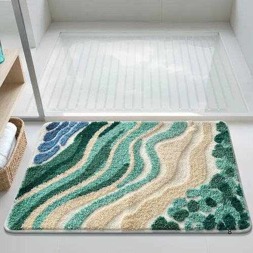 Bath Mat | Absorbent Microfiber & Wave Pattern | Non-Slip Backing