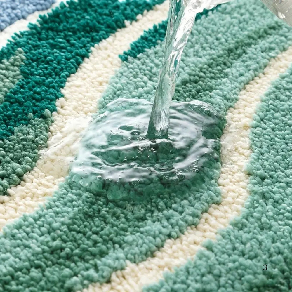Bath Mat | Absorbent Microfiber & Wave Pattern | Non-Slip Backing