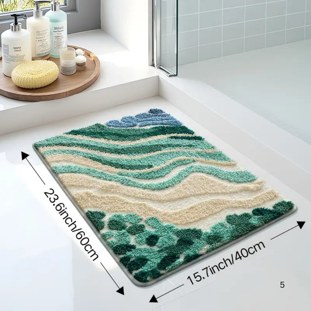 Bath Mat | Absorbent Microfiber & Wave Pattern | Non-Slip Backing