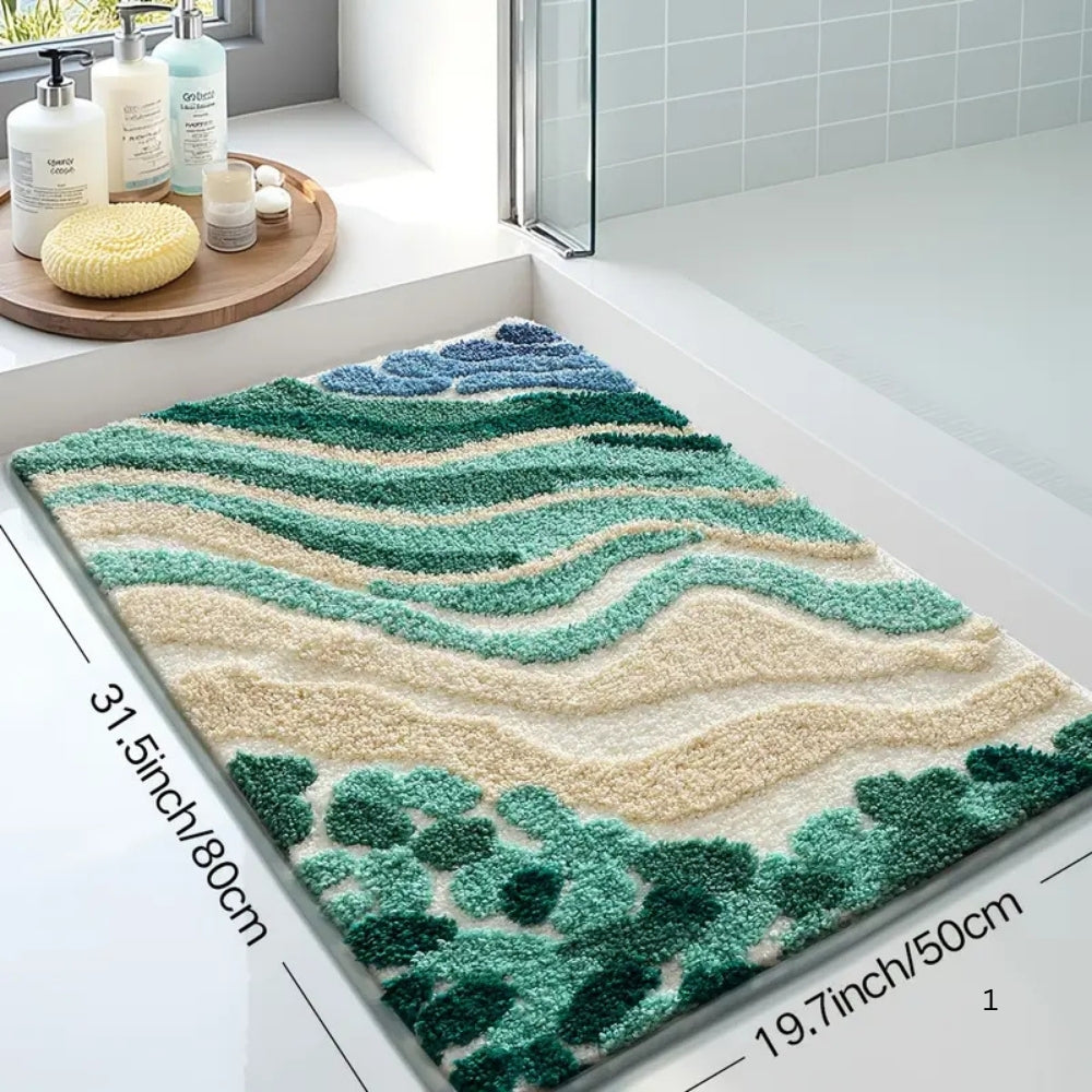 Bath Mat | Absorbent Microfiber & Wave Pattern | Non-Slip Backing