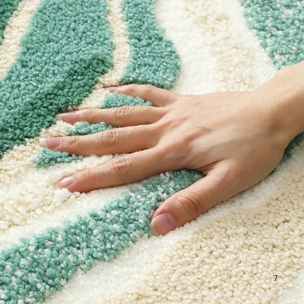 Bath Mat | Absorbent Microfiber & Wave Pattern | Non-Slip Backing