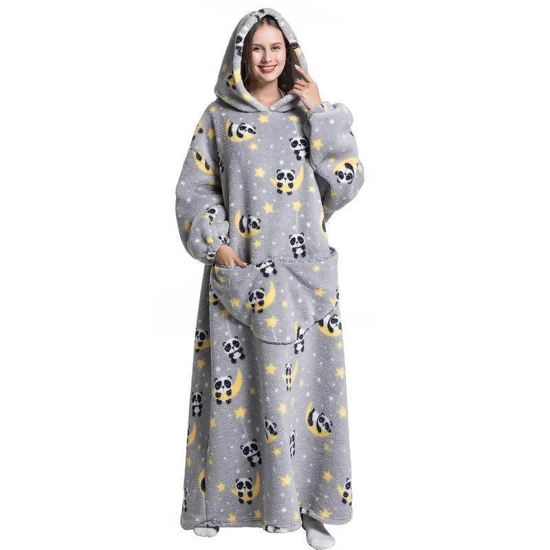 Wearable Blanket Hoodie | Double-Layer Fleece & Sherpa | One Size Fits Most