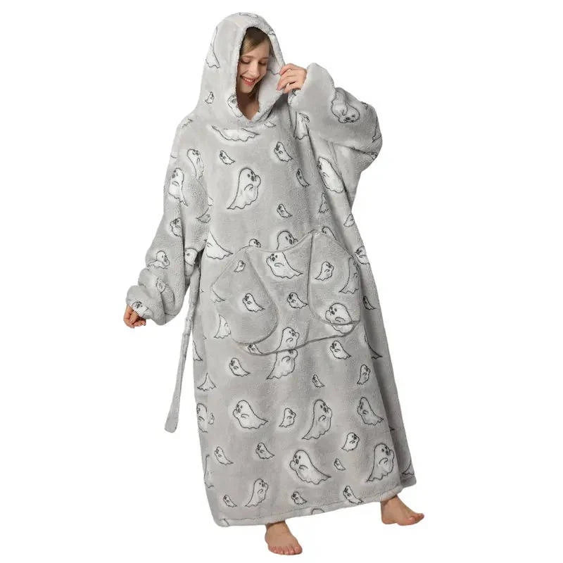 Wearable Blanket Hoodie | Double-Layer Fleece & Sherpa | One Size Fits Most