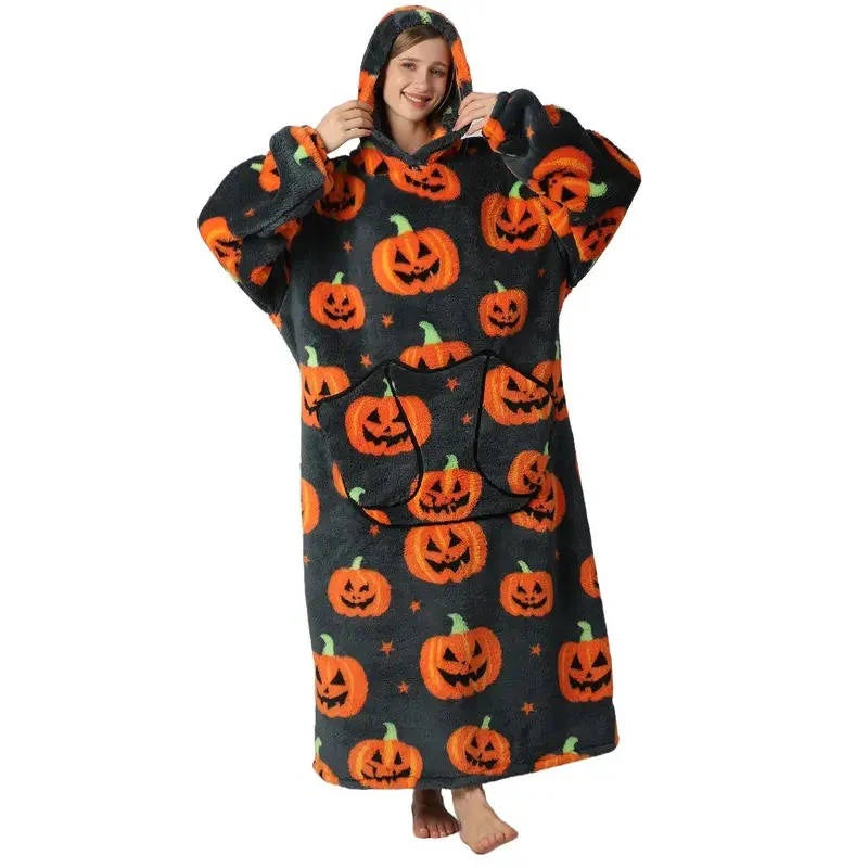 Wearable Blanket Hoodie | Double-Layer Fleece & Sherpa | One Size Fits Most
