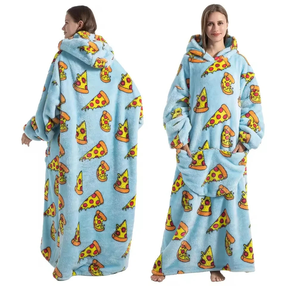 Wearable Blanket Hoodie | Double-Layer Fleece & Sherpa | One Size Fits Most