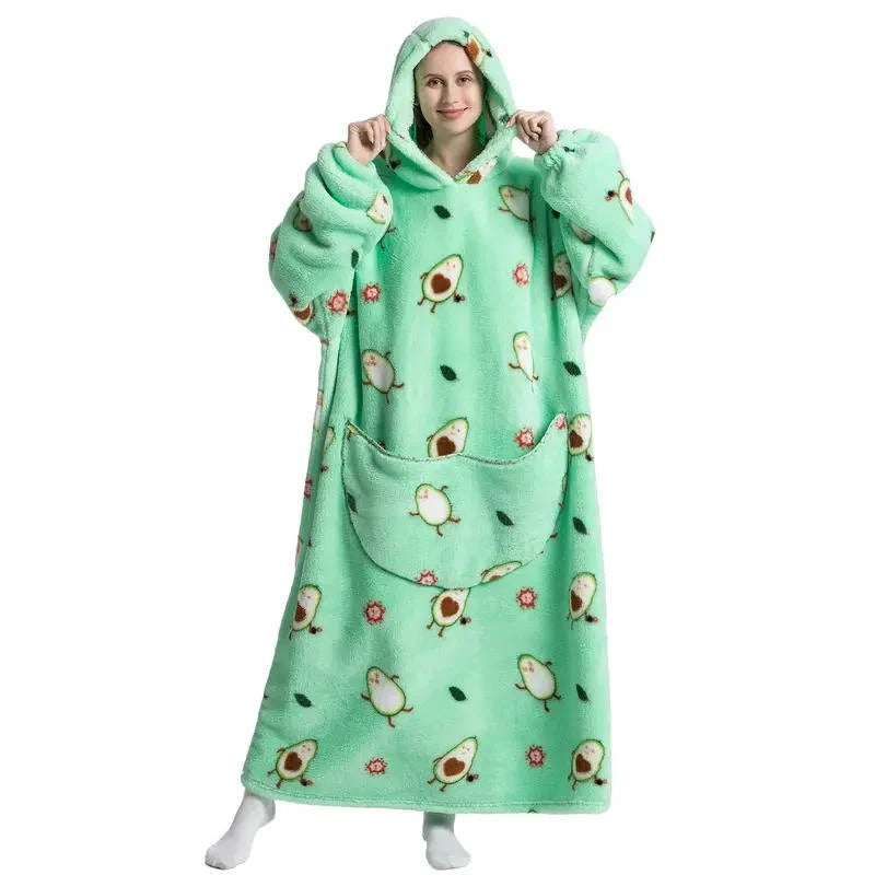 Wearable Blanket Hoodie | Double-Layer Fleece & Sherpa | One Size Fits Most