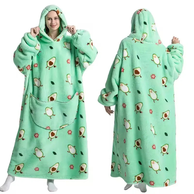 Wearable Blanket Hoodie | Double-Layer Fleece & Sherpa | One Size Fits Most