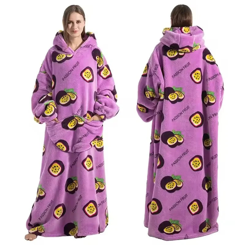 Wearable Blanket Hoodie | Double-Layer Fleece & Sherpa | One Size Fits Most