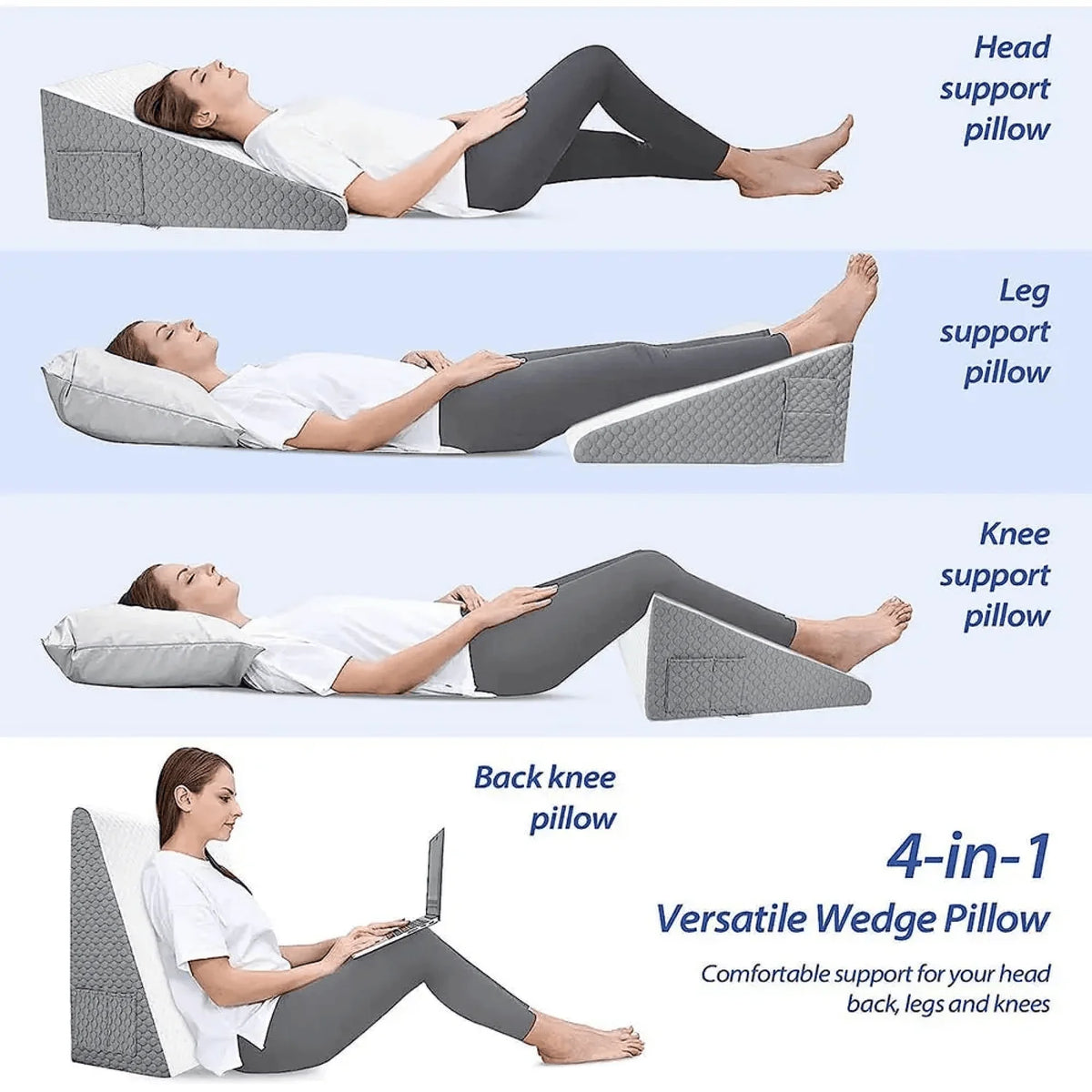 Wedge Pillow | Breathable Memory Foam & Machine-Washable Cover | Portable With Storage Pockets