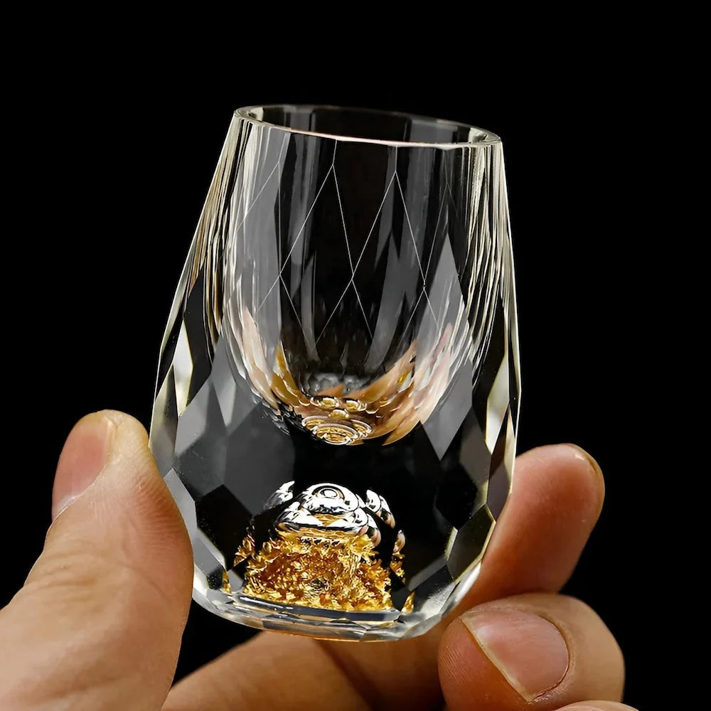 Whiskey Glasses Set | Handcrafted Crystal & Gold Flakes | Set of 2