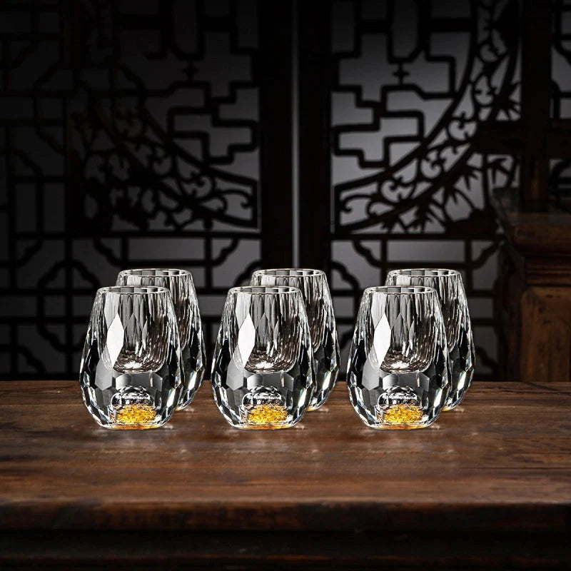 Whiskey Glasses Set | Handcrafted Crystal & Gold Flakes | Set of 2