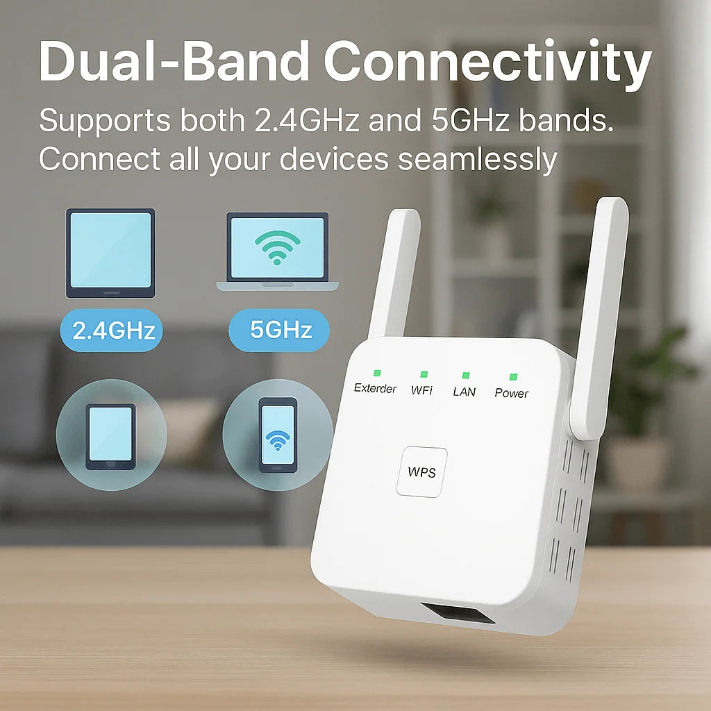 WiFi Range Extender | Dual-Band & Plug-and-Play | Up To 300 m Coverage
