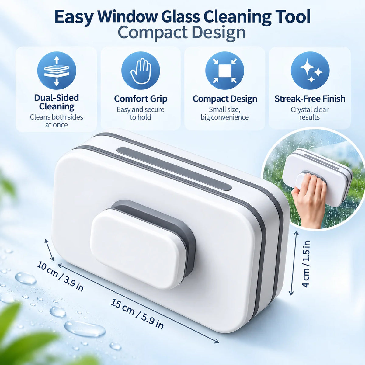 Window Cleaning Tool | Dual-Sided Streak-Free Compact