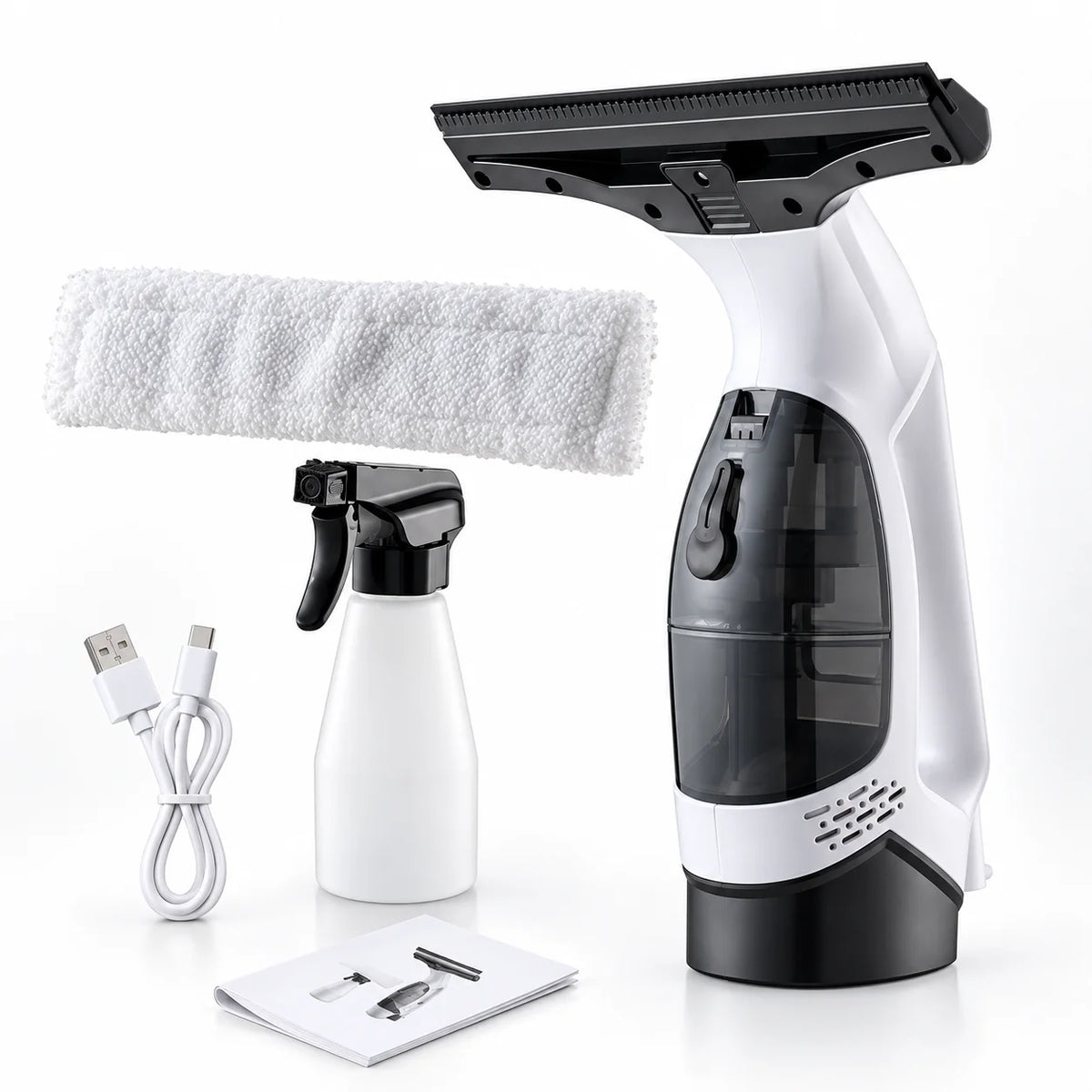 Window Vacuum | Cordless Double-Tank & Microfiber Pad | 30-Min Runtime