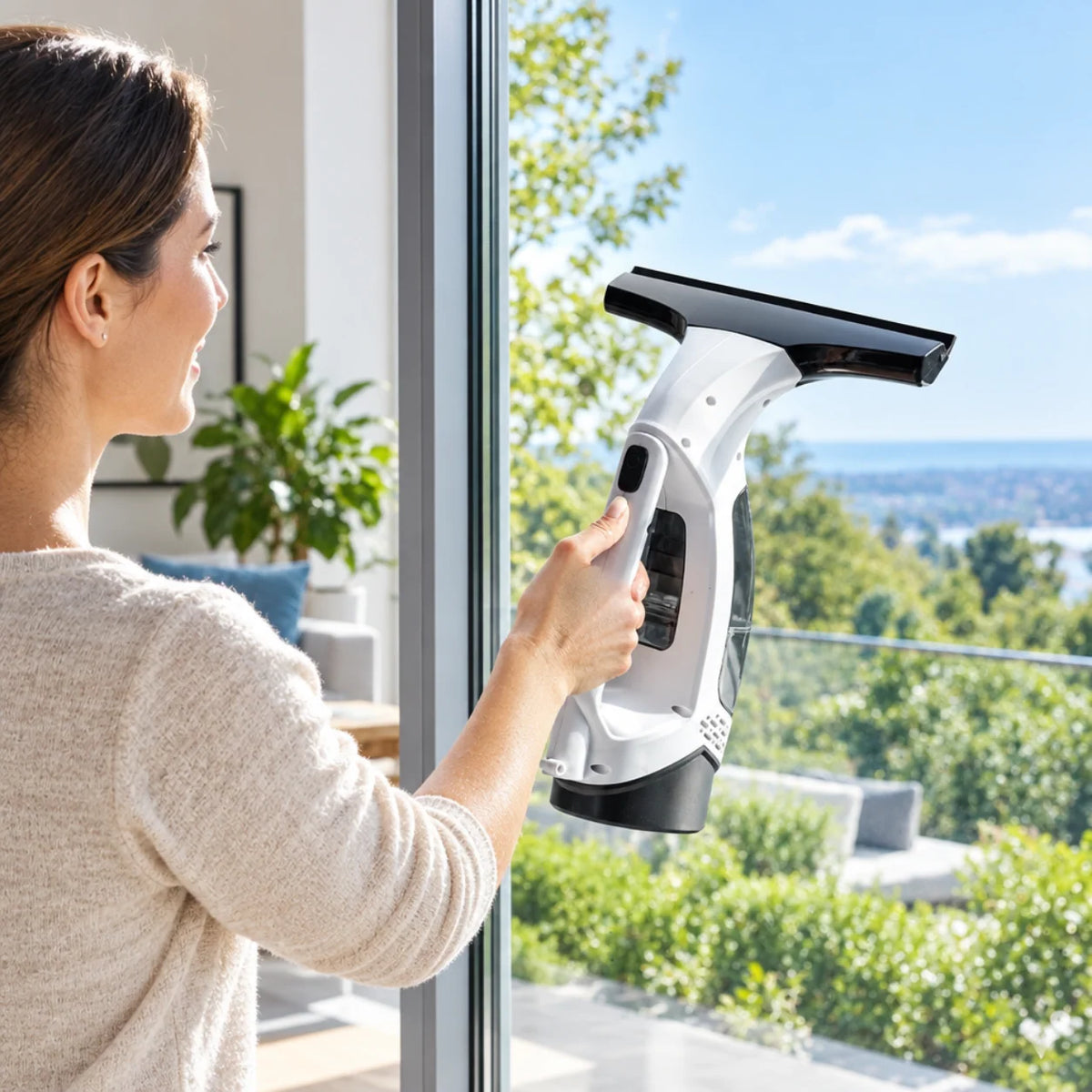 Window Vacuum | Cordless Double-Tank & Microfiber Pad | 30-Min Runtime