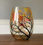 Wine Glass | Hand-Painted Four Seasons Tree & Dishwasher-Safe | 12 oz