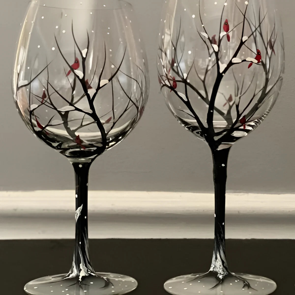 Wine Glass | Hand-Painted Four Seasons Tree & Dishwasher-Safe | 12 oz