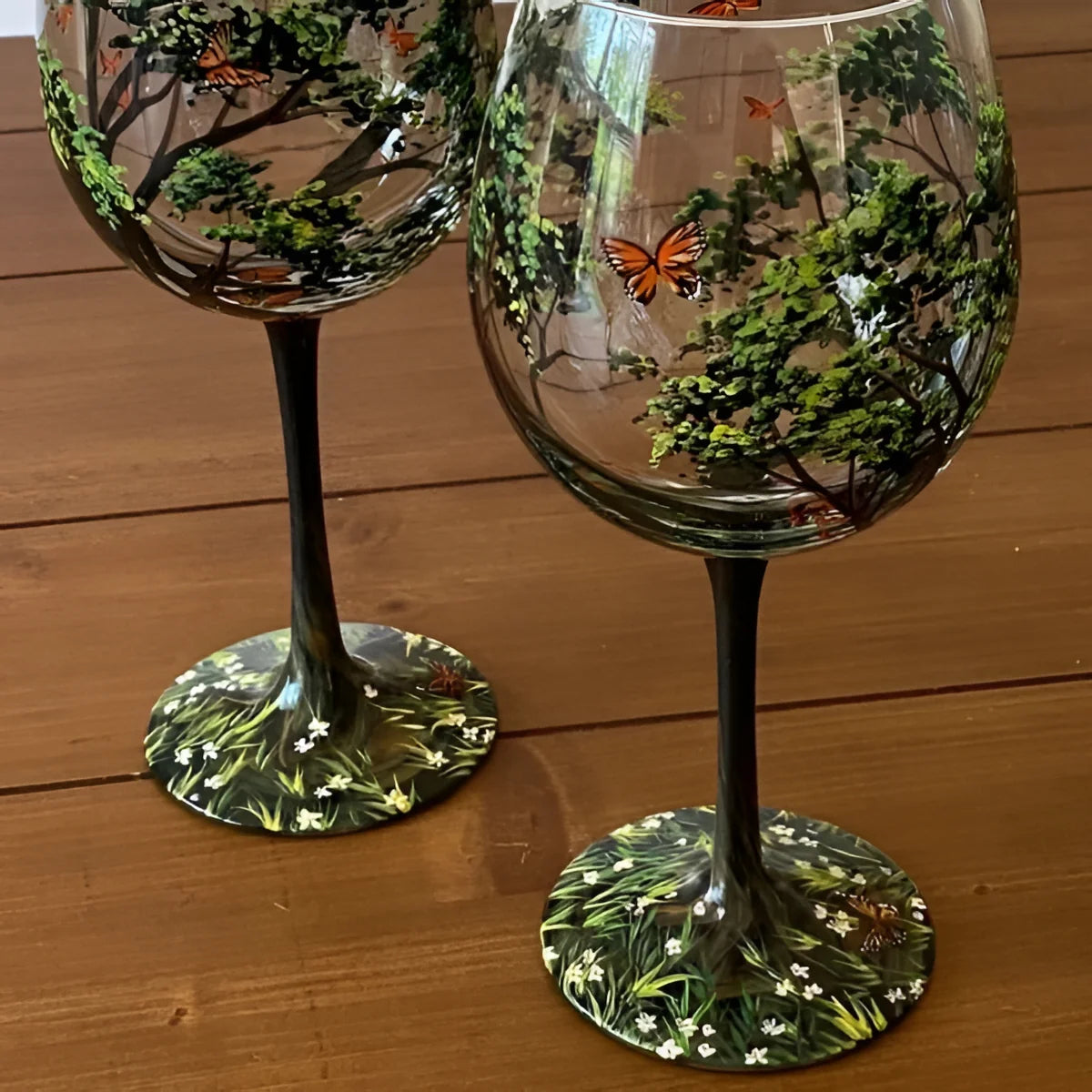 Wine Glass | Hand-Painted Four Seasons Tree & Dishwasher-Safe | 12 oz