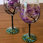 Wine Glass | Hand-Painted Four Seasons Tree & Dishwasher-Safe | 12 oz
