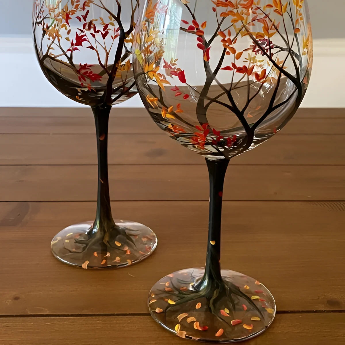 Wine Glass | Hand-Painted Four Seasons Tree & Dishwasher-Safe | 12 oz