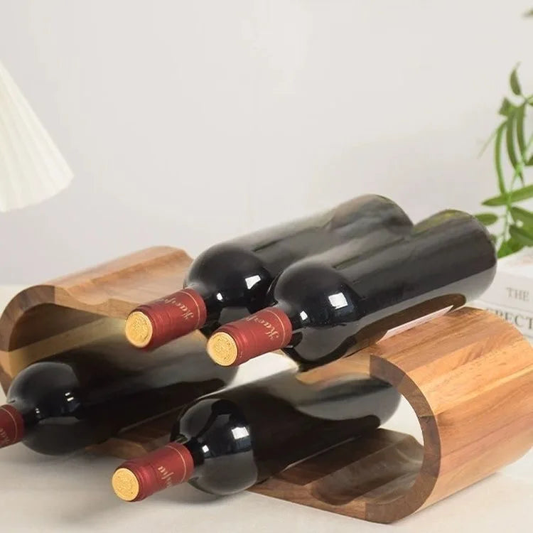 Wine Rack | Solid Wood Curved & Slotted | 6-8 Bottle Capacity