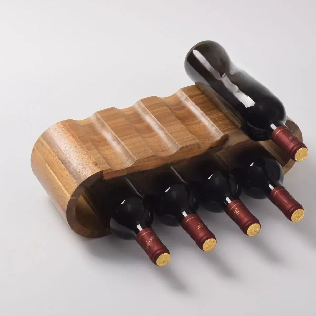 Wine Rack | Solid Wood Curved & Slotted | 6-8 Bottle Capacity