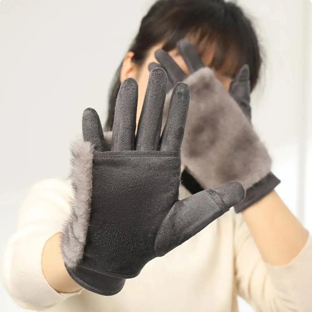 Winter Gloves | Suede Fur Trim & Touchscreen Compatible | Wind-Resistant
