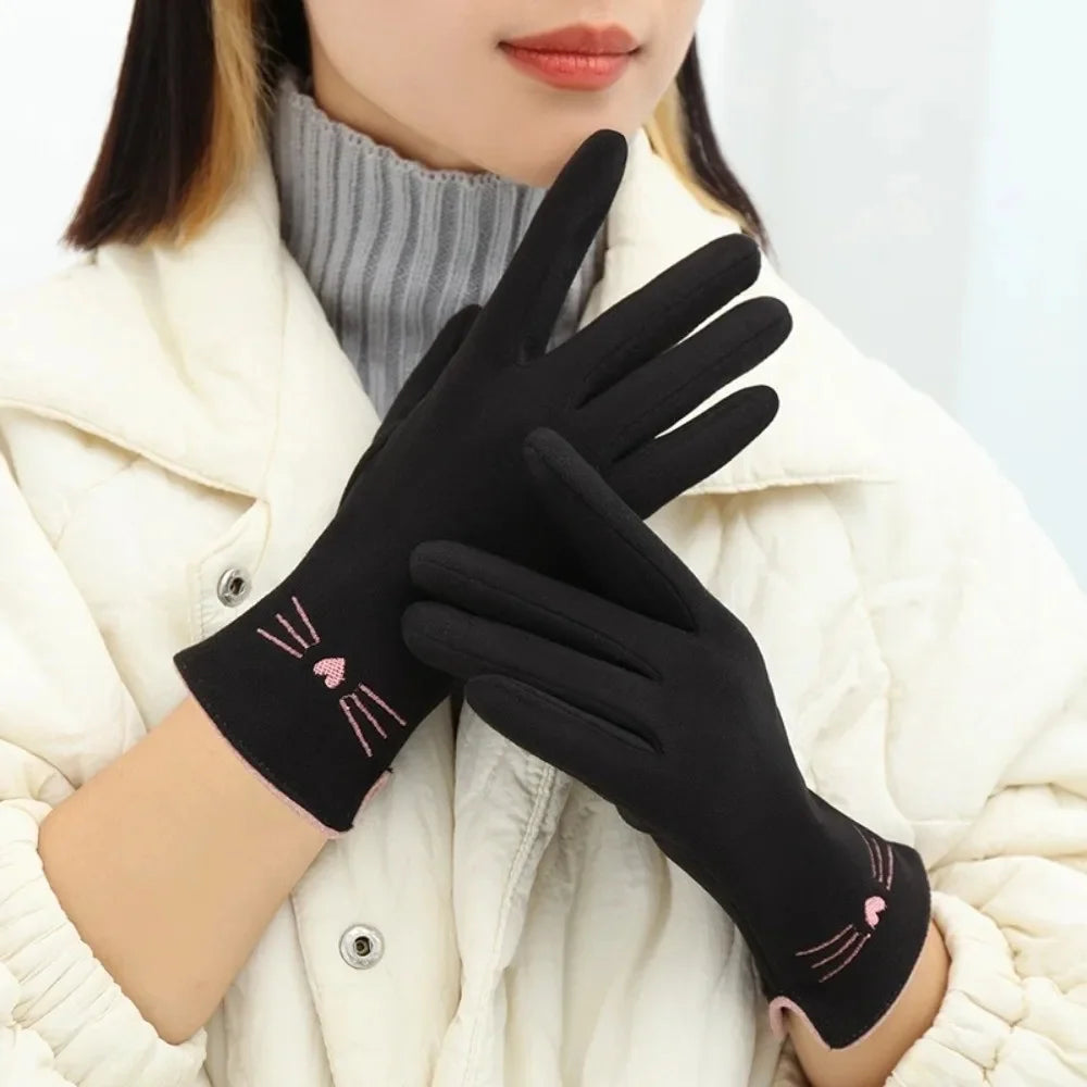Winter Gloves | Touchscreen Fingertips & Embroidered Cat Detail