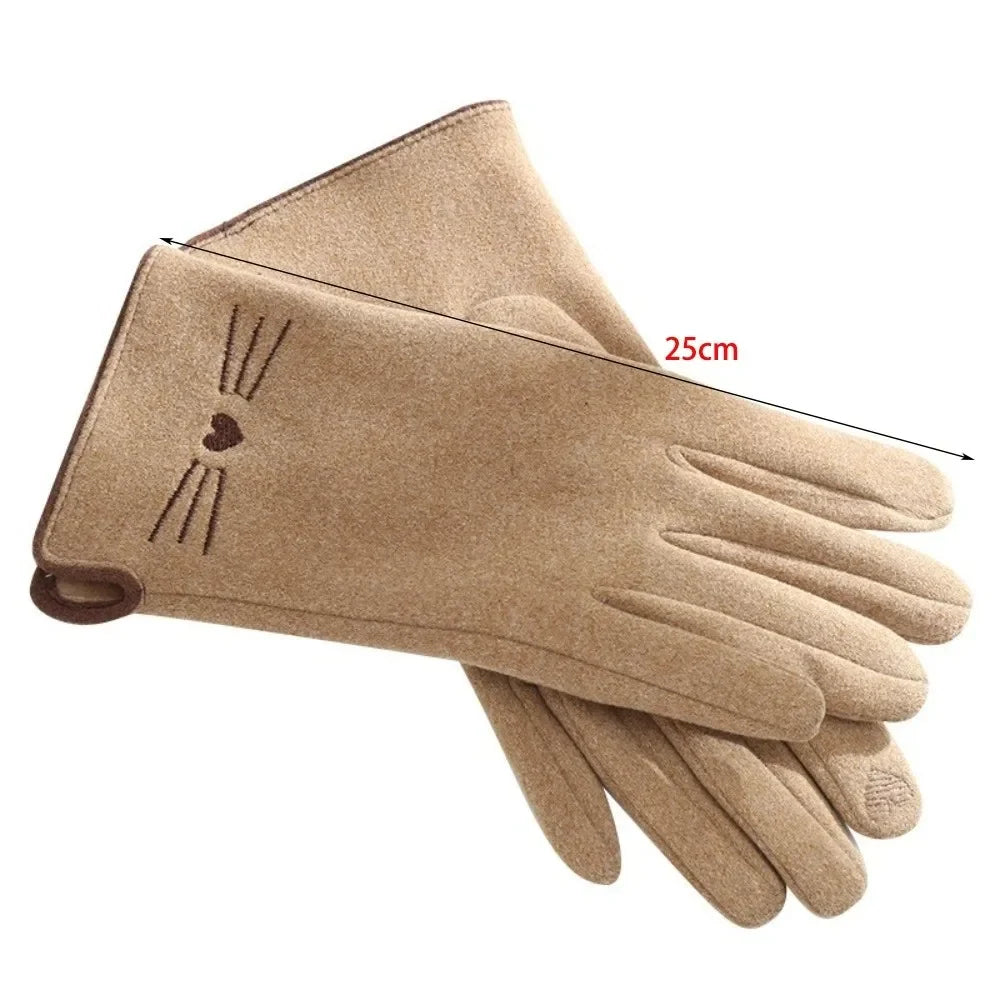 Winter Gloves | Touchscreen Fingertips & Embroidered Cat Detail