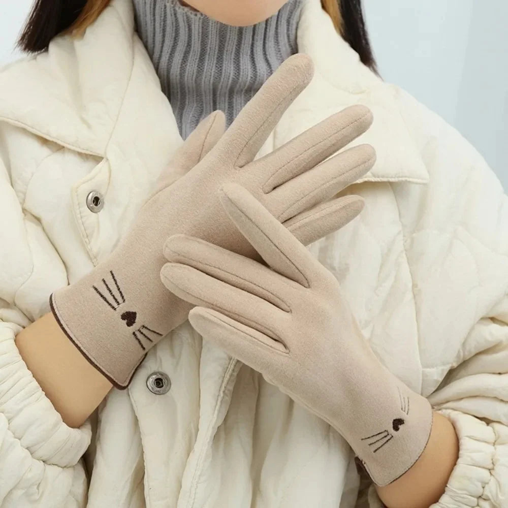 Winter Gloves | Touchscreen Fingertips & Embroidered Cat Detail
