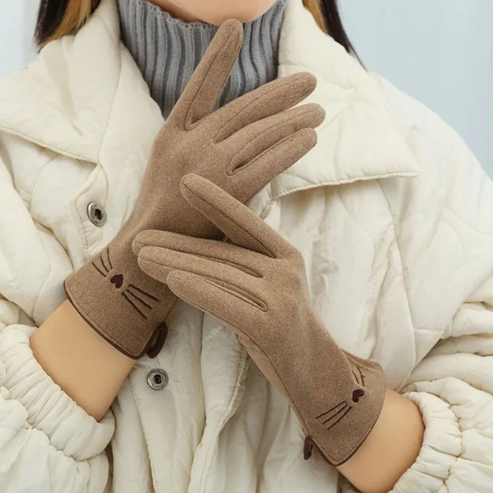 Winter Gloves | Touchscreen Fingertips & Embroidered Cat Detail