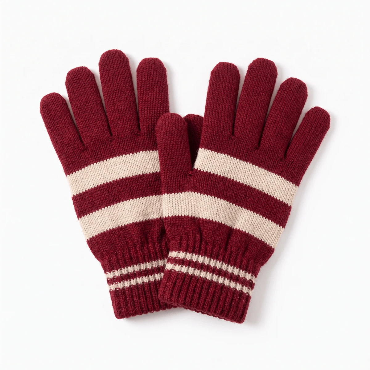 Winter Gloves | Warm Striped Knit | Stretch Ribbed Cuffs