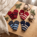 Winter Gloves | Warm Striped Knit | Stretch Ribbed Cuffs