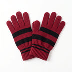 Winter Gloves | Warm Striped Knit | Stretch Ribbed Cuffs