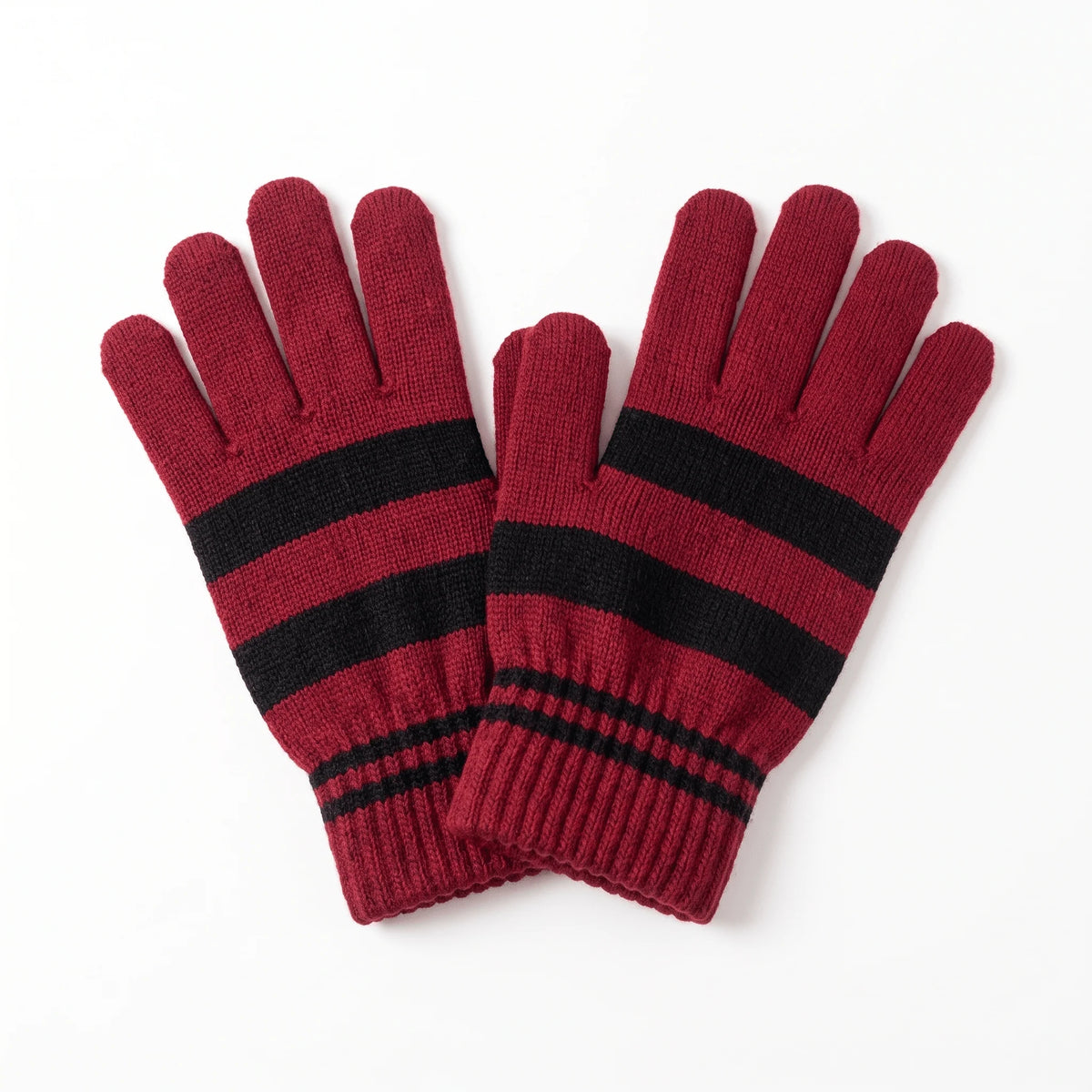 Winter Gloves | Warm Striped Knit | Stretch Ribbed Cuffs