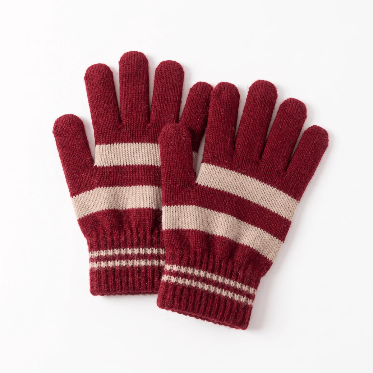 Winter Gloves | Warm Striped Knit | Stretch Ribbed Cuffs
