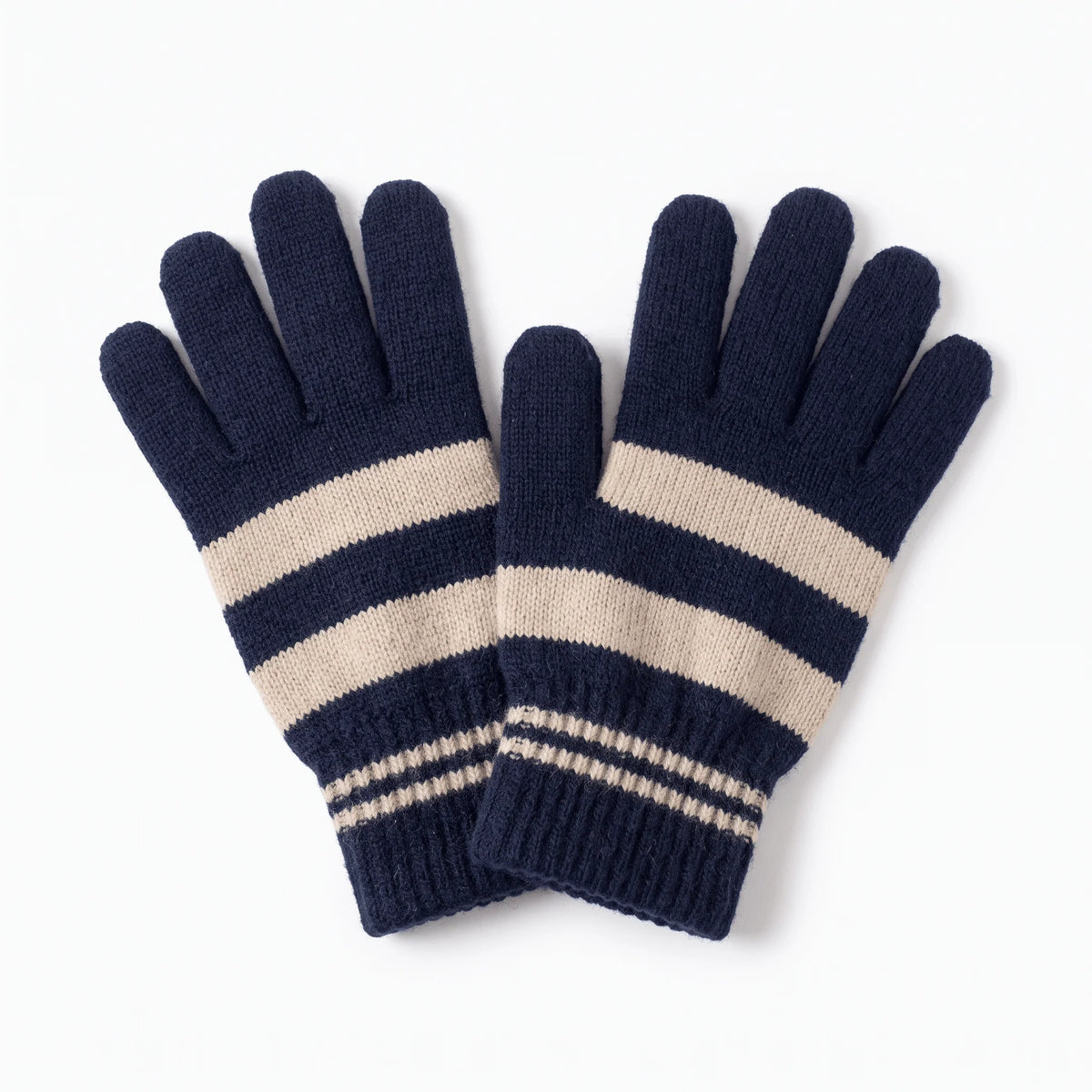 Winter Gloves | Warm Striped Knit | Stretch Ribbed Cuffs